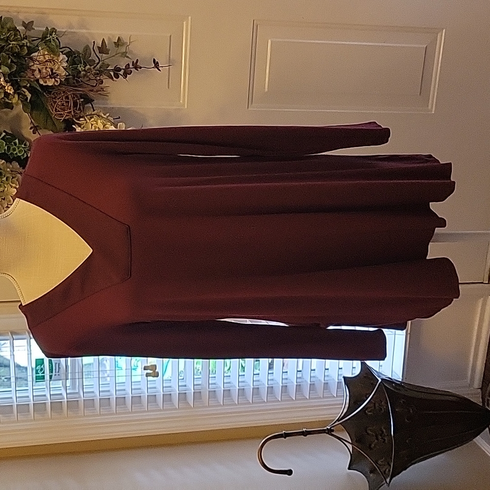 Cupio Blush maroon Vneck long sleeve stretch tunic longer in back Medium…EUC